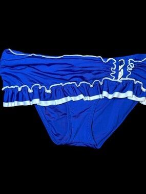 Ruffled Blue Bikini Bottom with White Trim